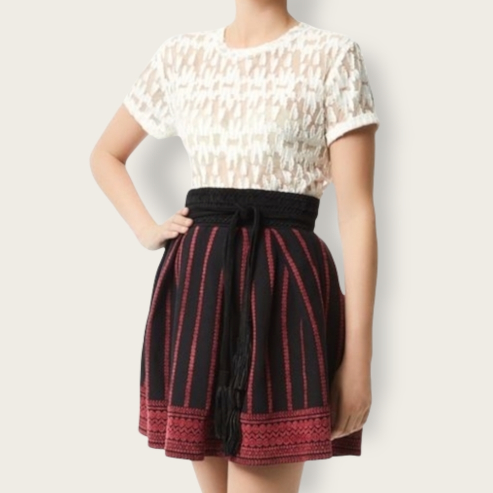 Maje Jacquard Pleated Mini Skirt